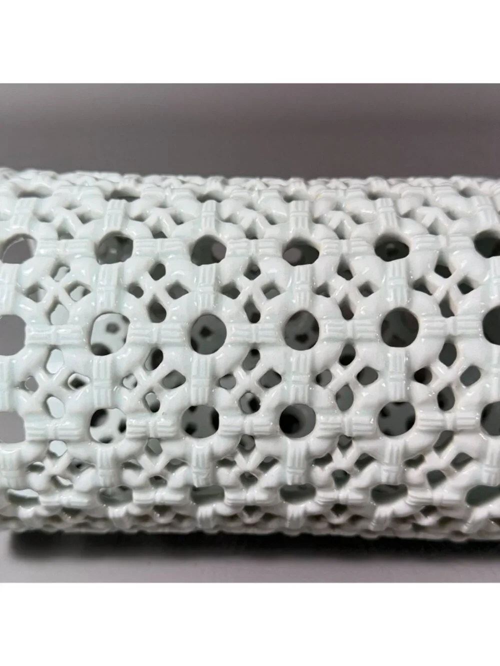 Vintage Chinese Celadon Openwork Ceramic Vase Reticulated Pierced Brush Pot Sign